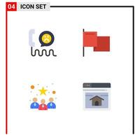 Mobile Interface Flat Icon Set of 4 Pictograms of contact candidates phone flag best team Editable Vector Design Elements