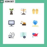 Modern Set of 9 Flat Colors Pictograph of lift crane foot pc device Editable Vector Design Elements