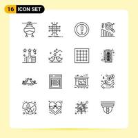 User Interface Pack of 16 Basic Outlines of like graph smart business question Editable Vector Design Elements