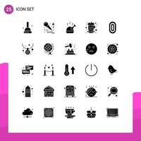 Group of 25 Solid Glyphs Signs and Symbols for ornamental buildings food adornment hot tea Editable Vector Design Elements