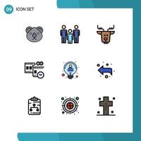 User Interface Pack of 9 Basic Filledline Flat Colors of creative movie reel health film stip reindeer Editable Vector Design Elements