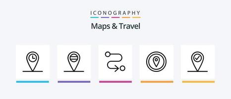 mapas y paquete de iconos de la línea de viaje 5 que incluye. marcador de mapa ubicación. agregar. diseño de iconos creativos vector