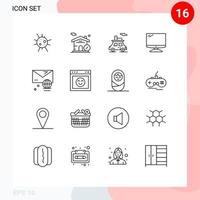 Set of 16 Modern UI Icons Symbols Signs for internet account transport pc device Editable Vector Design Elements