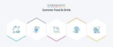 Summer Food and Drink 25 Blue icon pack including ice. shop. coconut. summer. drink vector