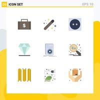Mobile Interface Flat Color Set of 9 Pictograms of expensive jewelry graphic diamond laundry Editable Vector Design Elements