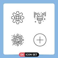 4 Universal Line Signs Symbols of globe science brush hobby add Editable Vector Design Elements