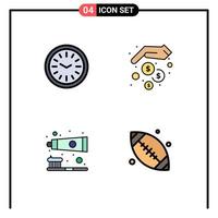 paquete de 4 colores planos creativos de línea de relleno de cepillo de dientes de reloj finanzas ahorro de dinero elementos de diseño vectorial editables de canadá vector