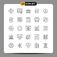 Mobile Interface Line Set of 25 Pictograms of hook decoy bank crypto currency coin Editable Vector Design Elements