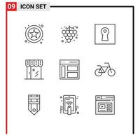 Pack of 9 creative Outlines of left communication safe shopping online Editable Vector Design Elements