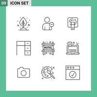 9 User Interface Outline Pack of modern Signs and Symbols of accommodation office finger interior desk Editable Vector Design Elements