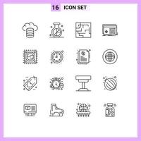 Stock Vector Icon Pack of 16 Line Signs and Symbols for microchip software labyrinth settings object Editable Vector Design Elements