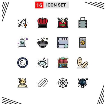 paquete de interfaz de usuario de 16 líneas básicas llenas de color plano de análisis de seguridad de café que protegen los elementos de diseño de vectores creativos editables clave