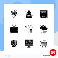 Group of 9 Modern Solid Glyphs Set for cart tv thanksgiving television program Editable Vector Design Elements