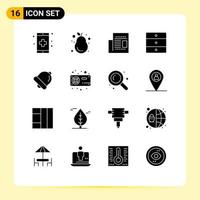 Modern Set of 16 Solid Glyphs Pictograph of alarm home appliances fresh home read Editable Vector Design Elements