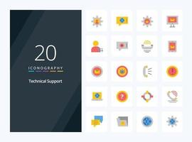 20 Technical Support Flat Color icon for presentation vector