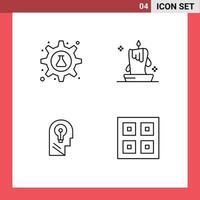 Line Pack of 4 Universal Symbols of cog lantern science candle head Editable Vector Design Elements