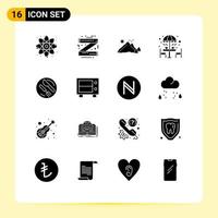 16 User Interface Solid Glyph Pack of modern Signs and Symbols of umbrella furniture mountain coffee scene Editable Vector Design Elements