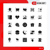 Set of 25 Commercial Solid Glyphs pack for tree travel heart motel switch Editable Vector Design Elements