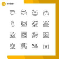 Set of 16 Modern UI Icons Symbols Signs for design girl lily dress costume Editable Vector Design Elements