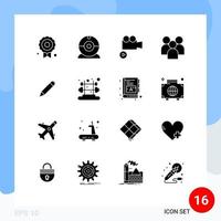 Modern Set of 16 Solid Glyphs Pictograph of write study video pencil organization Editable Vector Design Elements