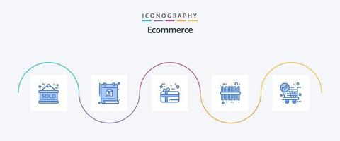 Ecommerce Blue 5 Icon Pack Including trolley. ok. gift. check. code vector