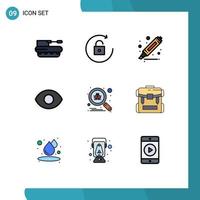 Group of 9 Filledline Flat Colors Signs and Symbols for bag search drawing scan view Editable Vector Design Elements