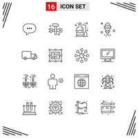 Pictogram Set of 16 Simple Outlines of logistics fly label space astronomy Editable Vector Design Elements