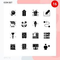 Set of 16 Commercial Solid Glyphs pack for school write shops pencil ice Editable Vector Design Elements