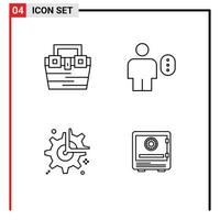 conjunto de 4 iconos de interfaz de usuario modernos signos de símbolos para material de contraseña de bolsa avatar cog elementos de diseño vectorial editables vector
