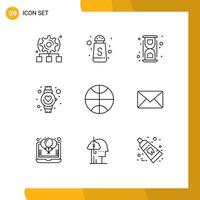 Group of 9 Modern Outlines Set for sport watch lab heart beat Editable Vector Design Elements