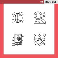 Group of 4 Modern Filledline Flat Colors Set for globe mouse network magnifying web Editable Vector Design Elements