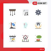 Pack of 9 creative Flat Colors of goal achievement song universal job Editable Vector Design Elements