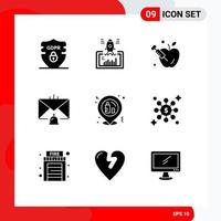 9 User Interface Solid Glyph Pack of modern Signs and Symbols of celebration email web contact bell Editable Vector Design Elements