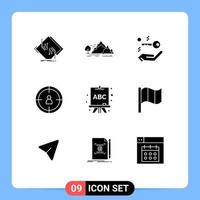 Group of 9 Modern Solid Glyphs Set for board user mountain target real estate Editable Vector Design Elements