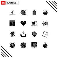 Group of 16 Solid Glyphs Signs and Symbols for touch play audio play bag science bowl Editable Vector Design Elements