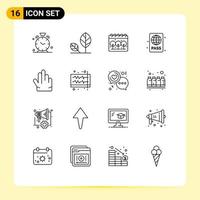 16 Universal Outlines Set for Web and Mobile Applications fingers pool nature diving pass beach Editable Vector Design Elements