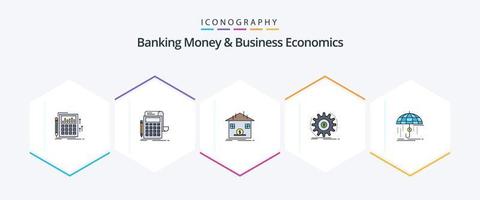 dinero bancario y economía empresarial paquete de iconos de 25 líneas completas que incluye seguro. finanzas. reembolso. dinero. ingreso vector