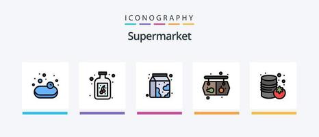 la línea de supermercado llenó el paquete de 5 íconos, incluido el supermercado. comercio. cocina. alimento. Enlatado. diseño de iconos creativos vector