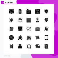 Pack of 25 Modern Solid Glyphs Signs and Symbols for Web Print Media such as shield euro big brother multimedia download Editable Vector Design Elements