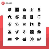 Pack of 25 Modern Solid Glyphs Signs and Symbols for Web Print Media such as map costume email character mask Editable Vector Design Elements