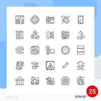 Pack of 25 Modern Lines Signs and Symbols for Web Print Media such as firefighter bucket mainframe women plan Editable Vector Design Elements