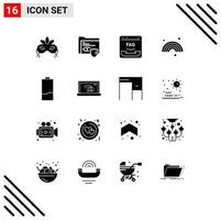 Group of 16 Solid Glyphs Signs and Symbols for battery line browser forecast help Editable Vector Design Elements