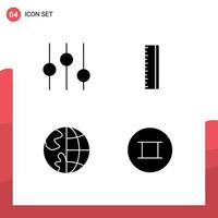 Mobile Interface Solid Glyph Set of 4 Pictograms of controls earth education communication ancient Editable Vector Design Elements