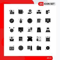 Set of 25 Vector Solid Glyphs on Grid for lock television global stand cabinet Editable Vector Design Elements