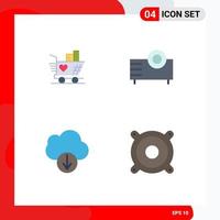 Mobile Interface Flat Icon Set of 4 Pictograms of trolly cloud heart products download Editable Vector Design Elements