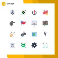 16 signos universales de color plano símbolos de análisis de dinero de silbato poder paquete editable de elementos creativos de diseño de vectores