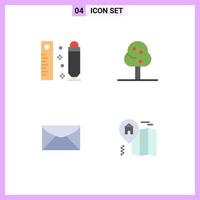 conjunto de iconos planos de interfaz móvil de 4 pictogramas de dibujo educación regla árbol hogar elementos de diseño vectorial editables vector