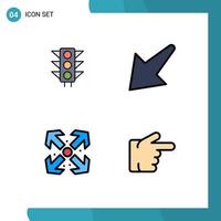 Group of 4 Filledline Flat Colors Signs and Symbols for trafic maximize road left forefinger Editable Vector Design Elements