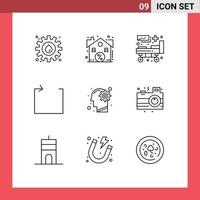 Group of 9 Modern Outlines Set for mind head bed repeat arrow Editable Vector Design Elements