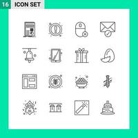 Set of 16 Modern UI Icons Symbols Signs for bell sent user mail hardware Editable Vector Design Elements